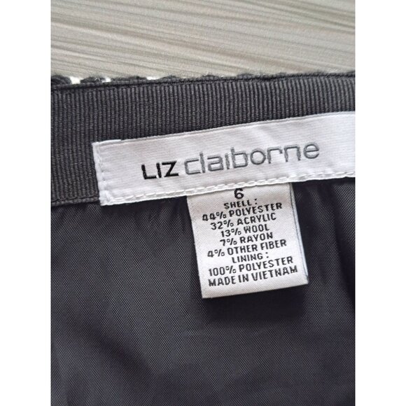 Vtg Liz Claiborne Houndstooth Black & White Pencil Skirt Size 6 Wool Blend - Picture 3 of 8